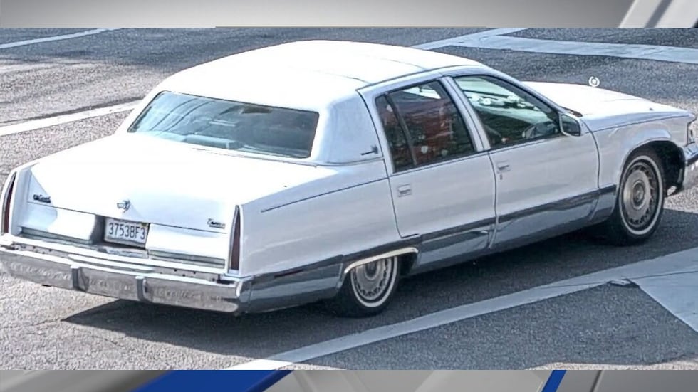 The suspect’s vehicle is described as a 1996 white Cadillac Fleetwood license plate 3753BF3.
