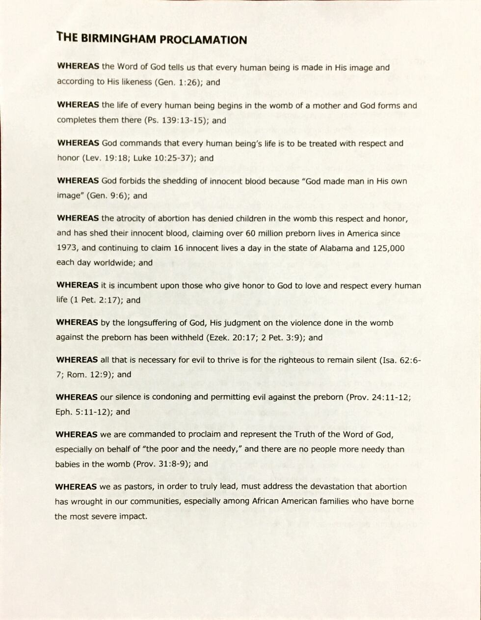 More than 100 Birmingham ministers signed a proclamation against Planned Parenthood and the...