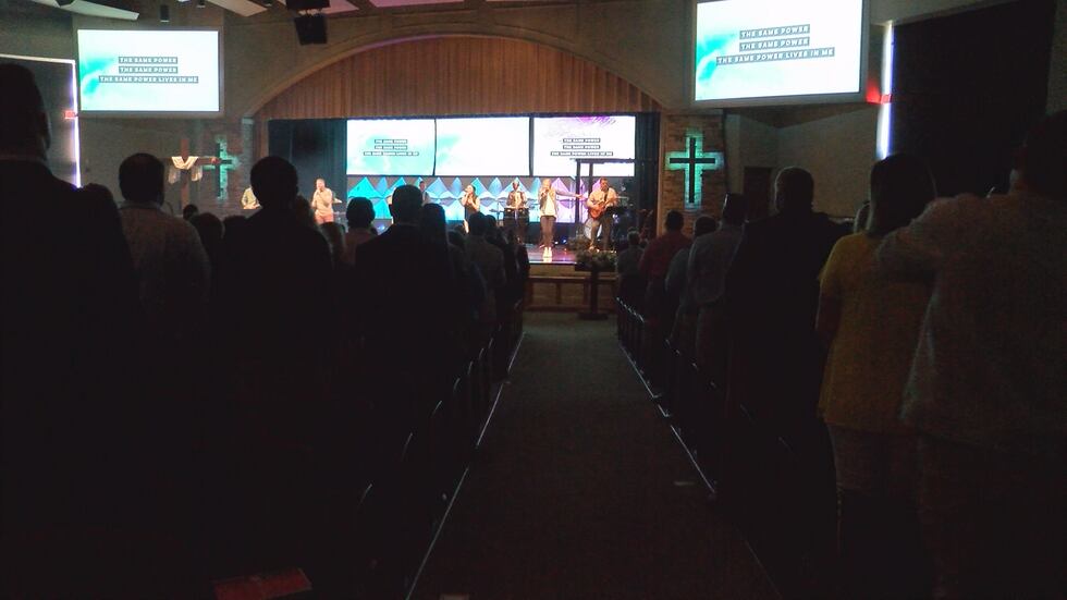 Family's take part in contemporary in person worship on Easter Sunday at Saint James Church.
