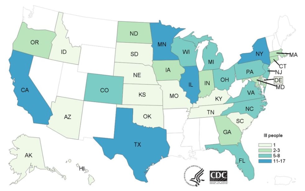 The outbreak has affected people in 35 states. (Source: CDC)