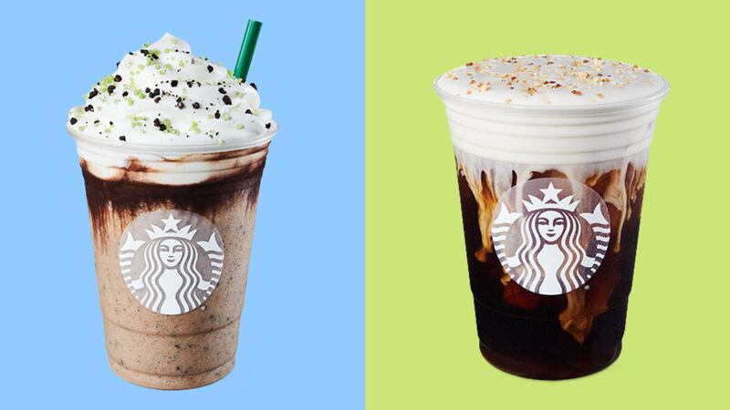 The Chocolate Java Mint Frappuccino and the White Chocolate Macadamia Cream Cold Brew are...