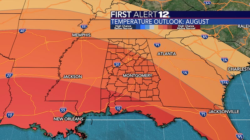 August has a good probability of finishing warmer than normal across the Deep South.