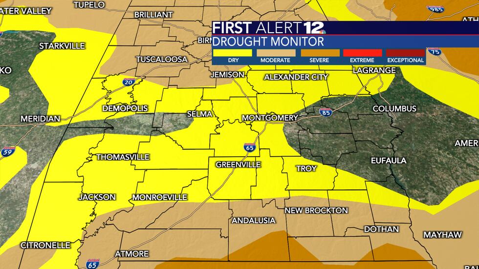 Much of Central Alabama is abnormally dry.