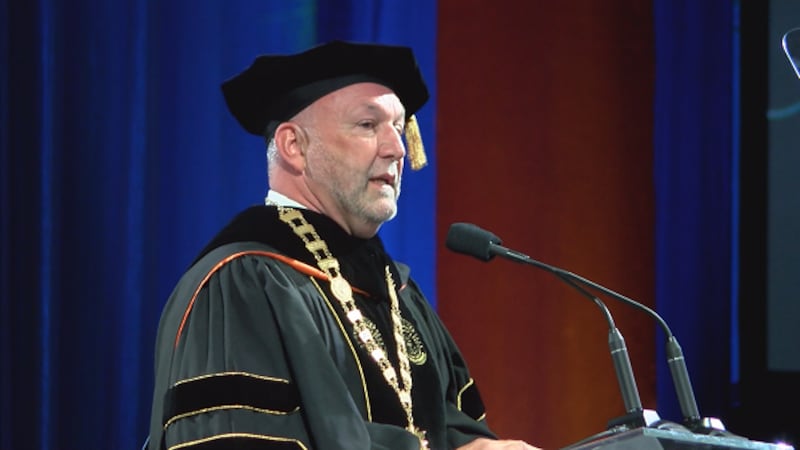 Auburn President Steven Leath addresses the crowd at his installation ceremony. (Source: WSFA...