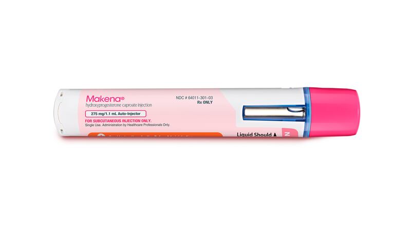 This image provided by Covis Pharma shows packaging for the company's Makena medication. The...