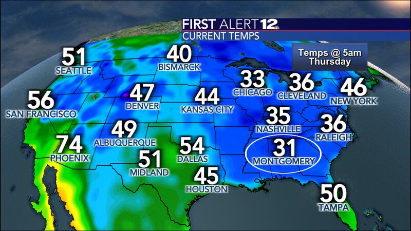 It was colder in Montgomery than many cities across the Lower 48 Thursday morning.
