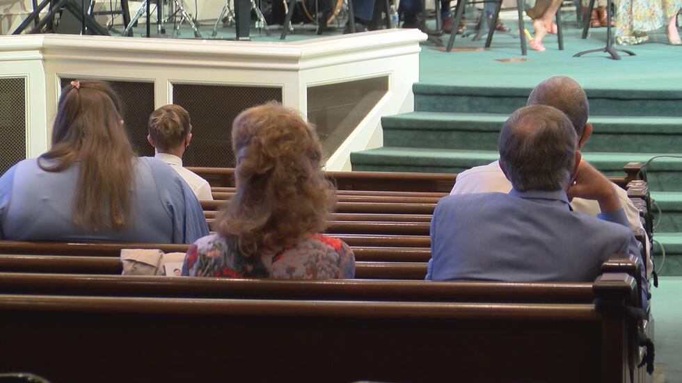 Family's gather for in-person worship at First Baptist Church Montgomery on Easter Sunday.