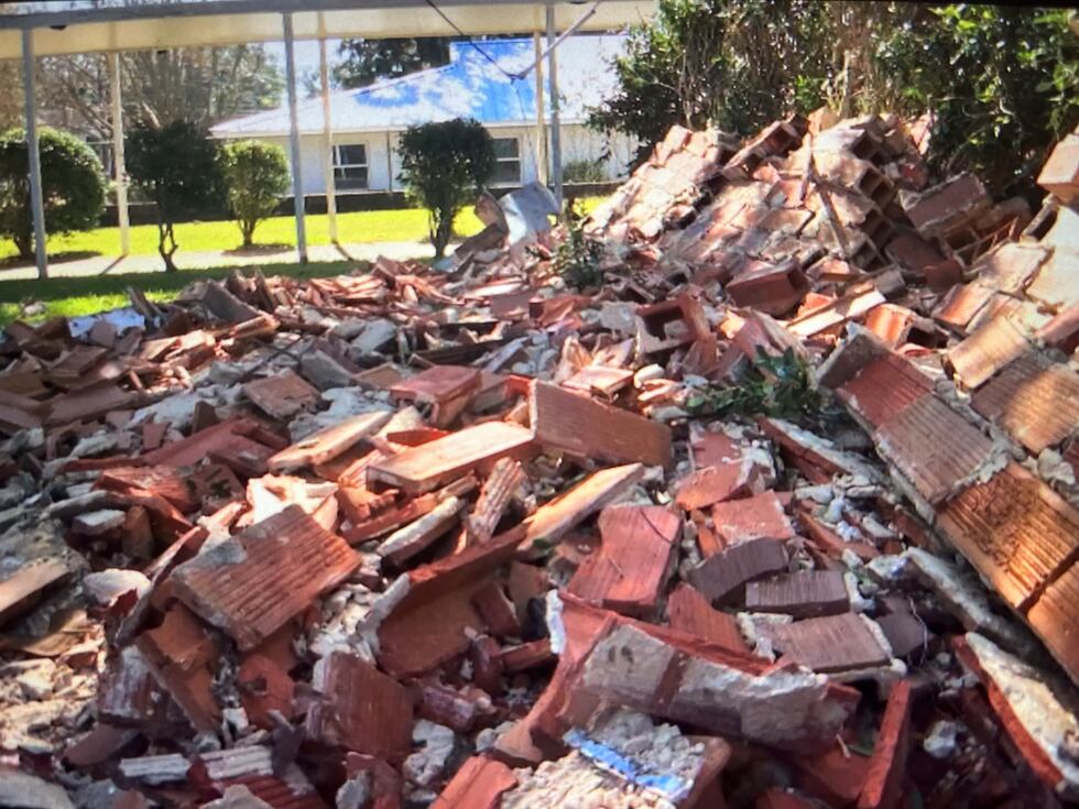 Brick façade at Fairhope K1 School crashes down during high winds from tornado-producing storm