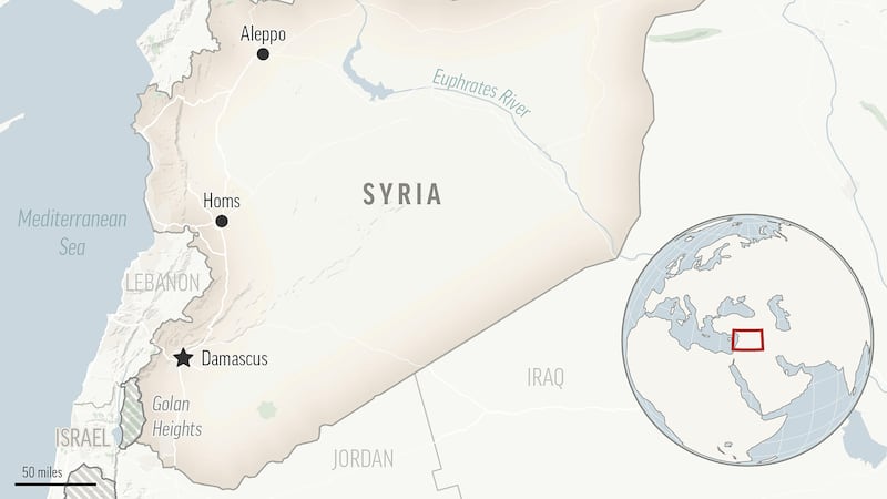 This is a locator map for Syria with its capital, Damascus.