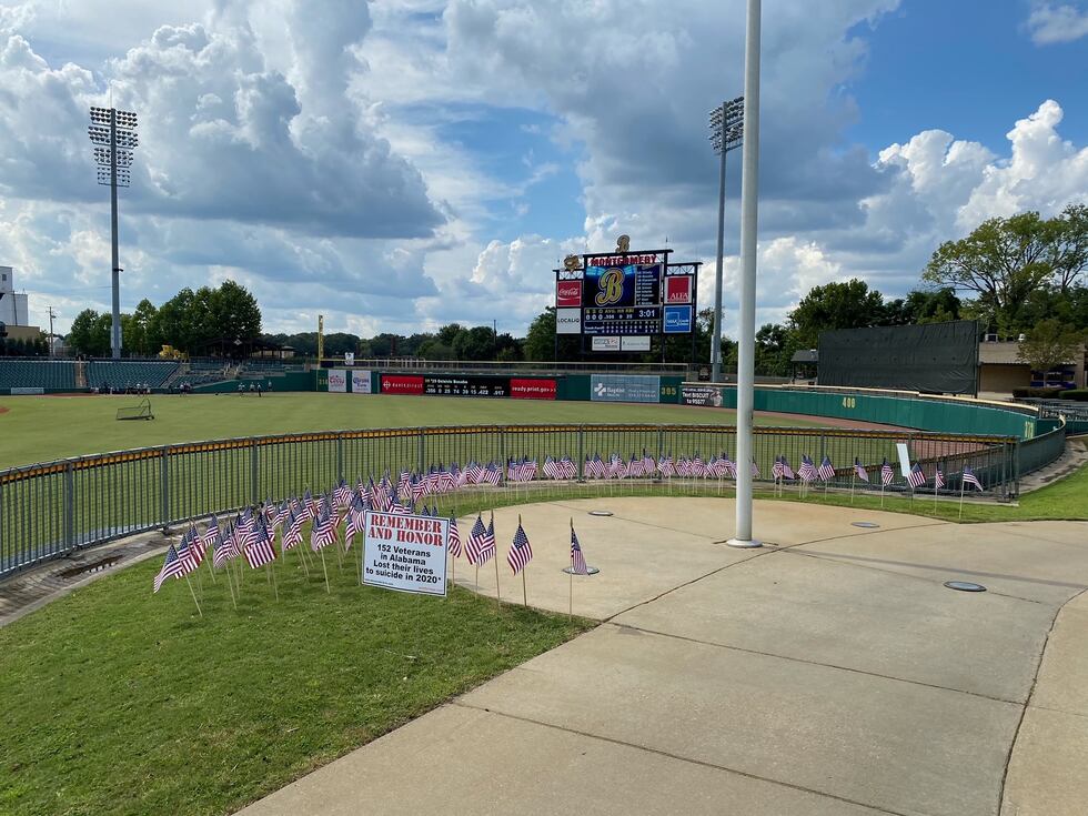 152 American flags can be seen at Montgomery's Riverwalk Stadium as part of a new campaign to...